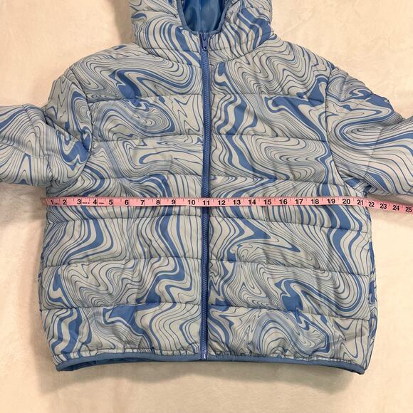 Wild Fable Hooded Blue Marble Swirl Puffer Jacket Size Medium - Picture 6 of 8